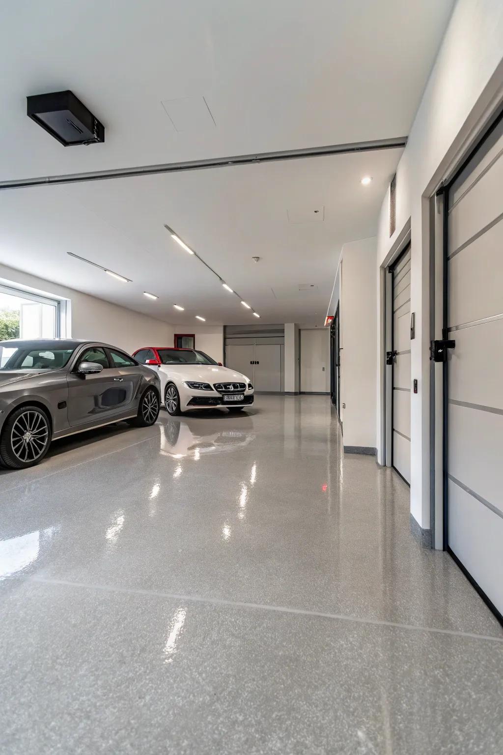 Elegant flooring introduces a hint of refinement to any garage.