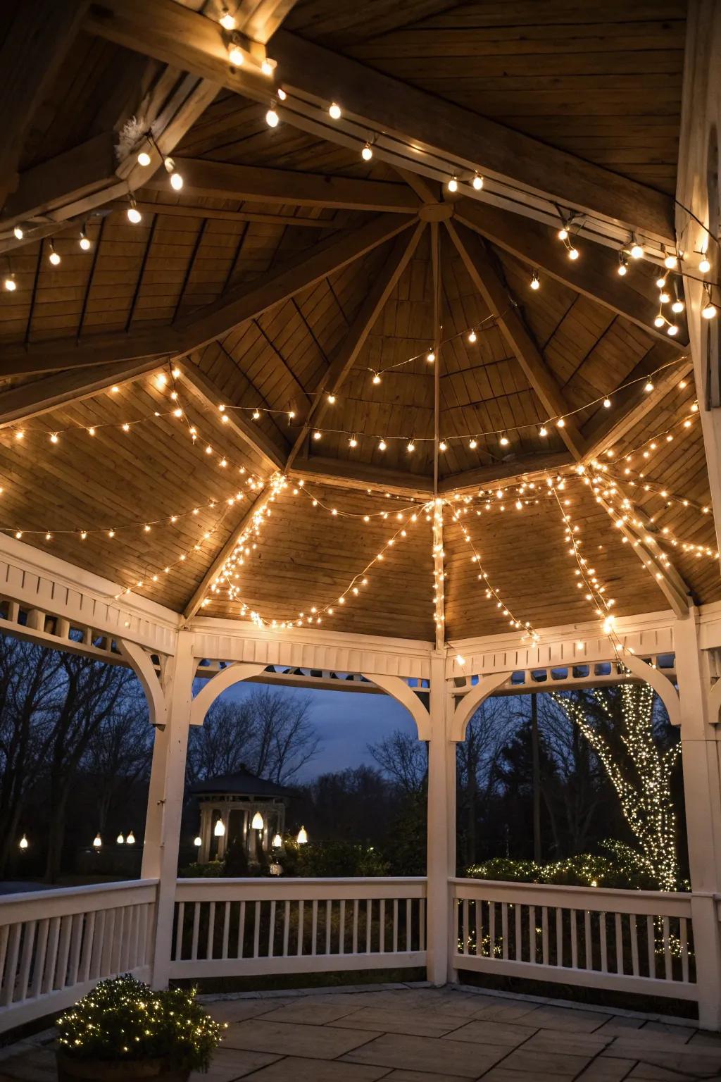 Sprite lights adding a whimsical impression to the gazebo.