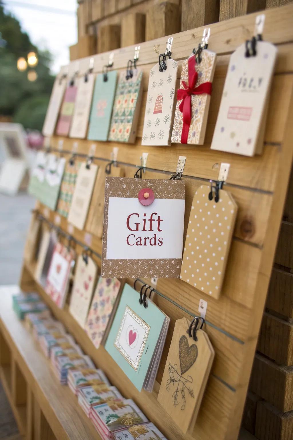 Gift cards accompanied by imaginative signage leave a lasting impression.