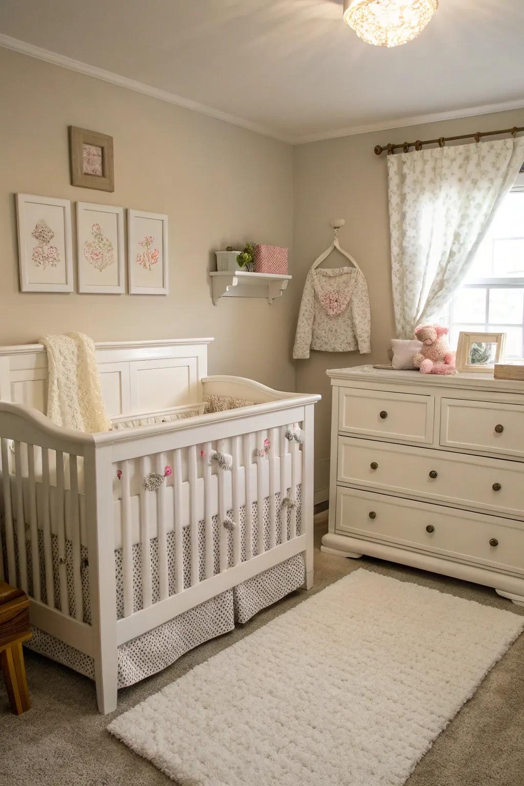 White furniture establishes a pristine and enduring style.