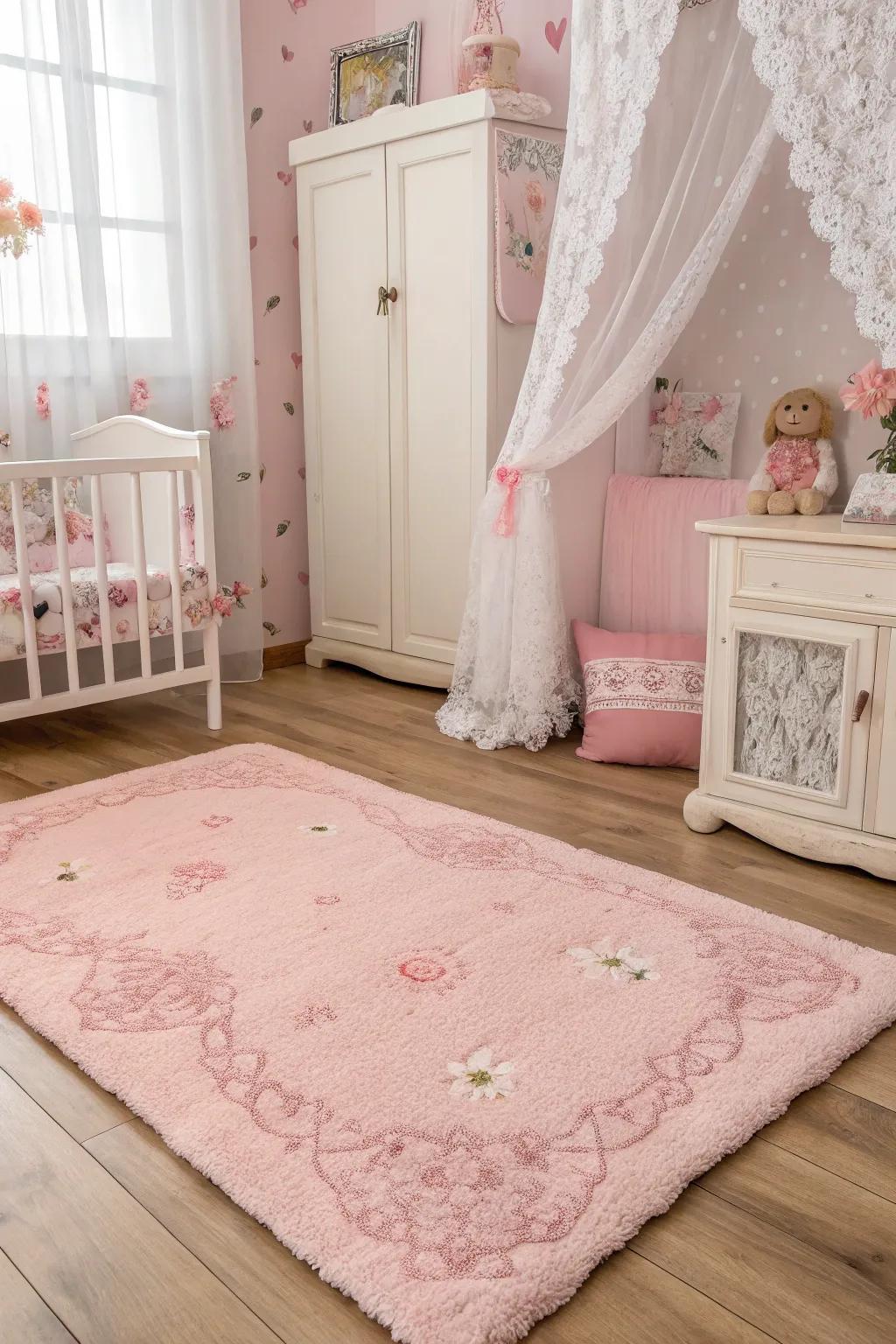 A fluffy rug contributes softness and warmth to any area.