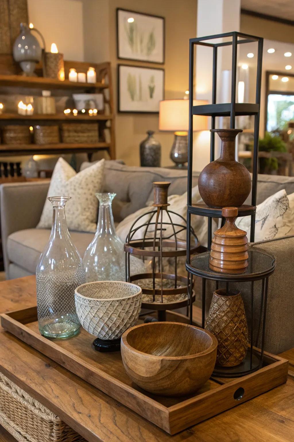 An impressive blend of glassware along with timber and metallic touches.