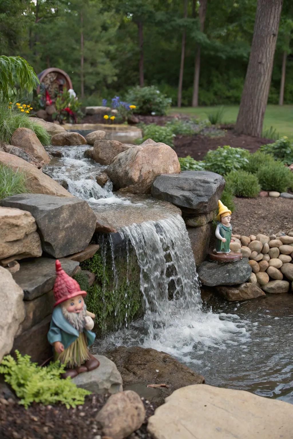 A fable-inspired cascade that infuses any gnome garden with serenity.
