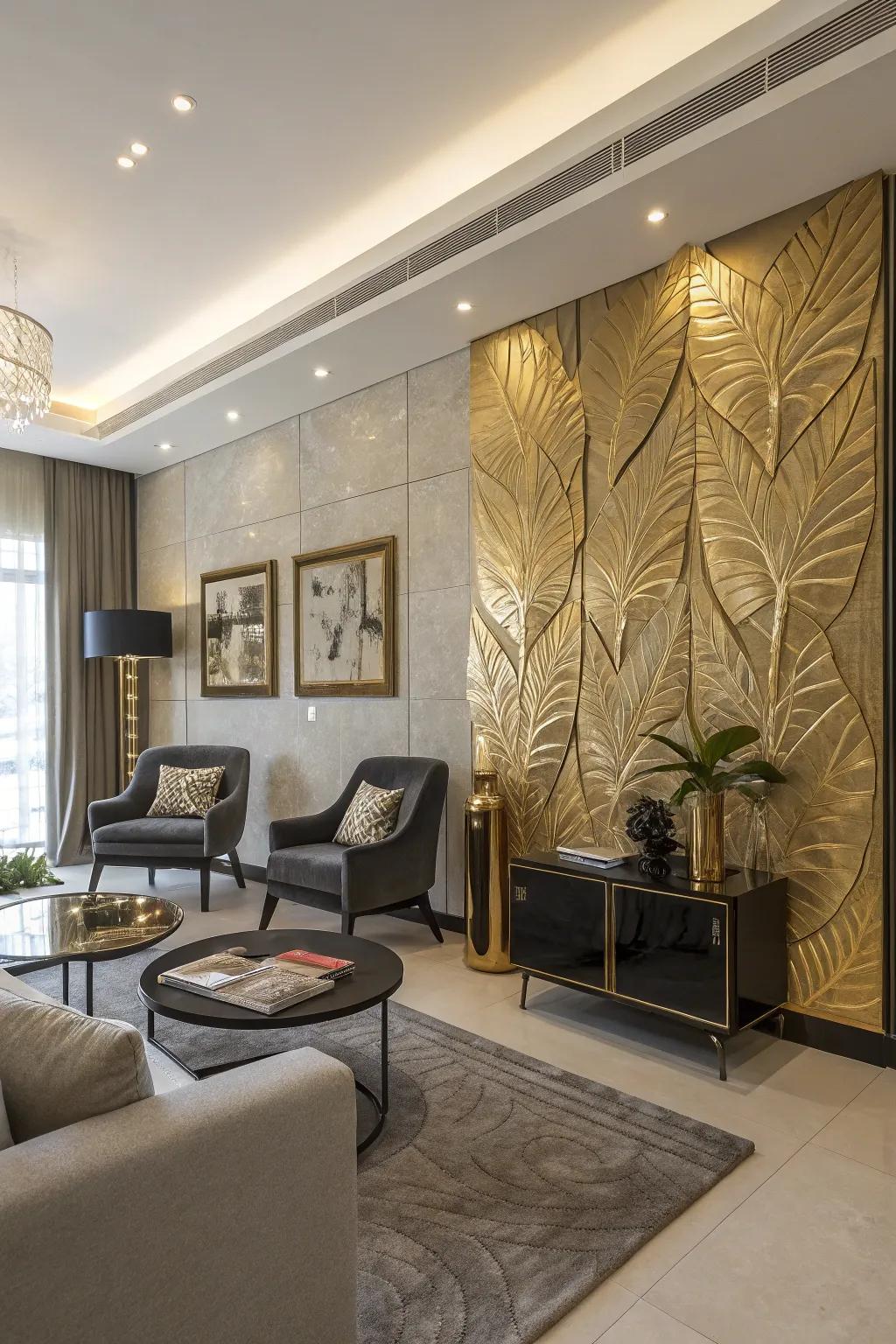 Make a daring statement with a gold leaf accent wall.