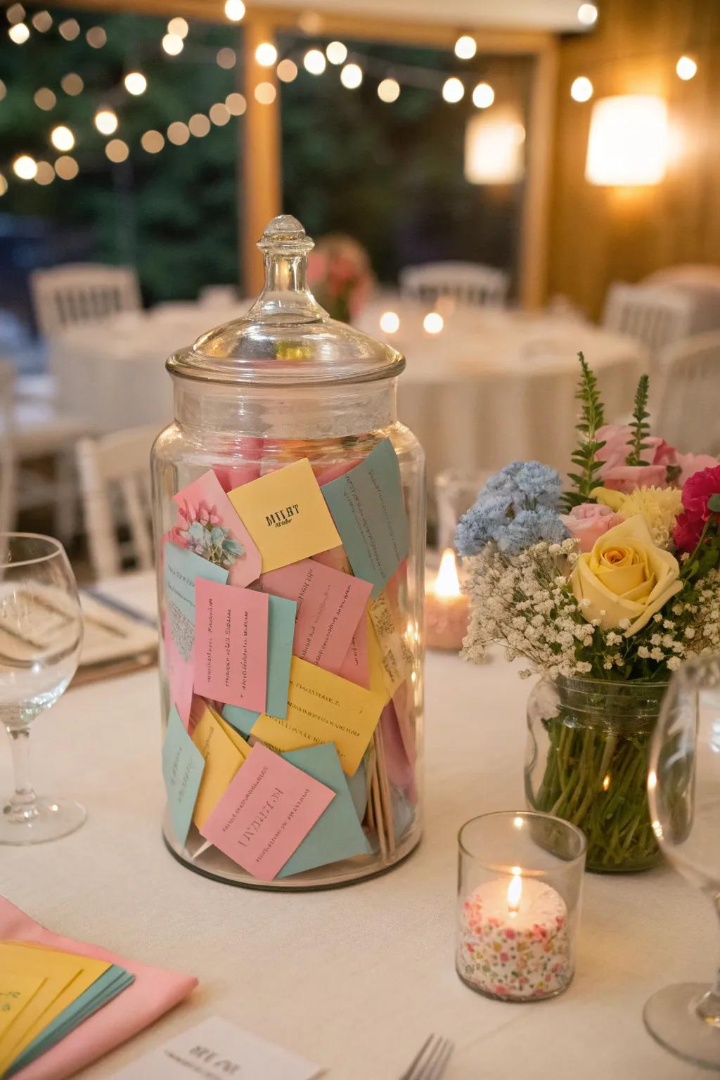 Memory jars invite guests to contribute and share cherished moments.