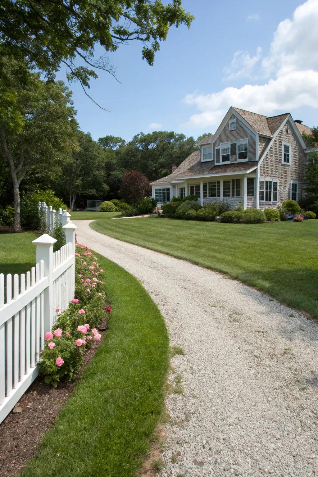 Mixing materials creates a gentle and organic driveway edge.
