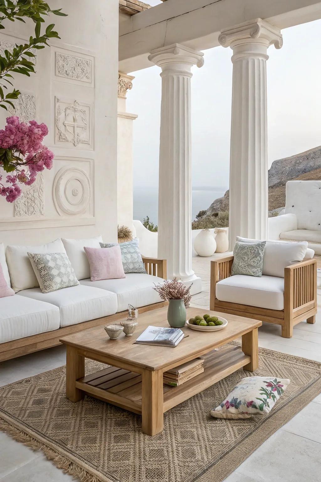 Simple and sophisticated furniture enhances the Greek decor fashion.