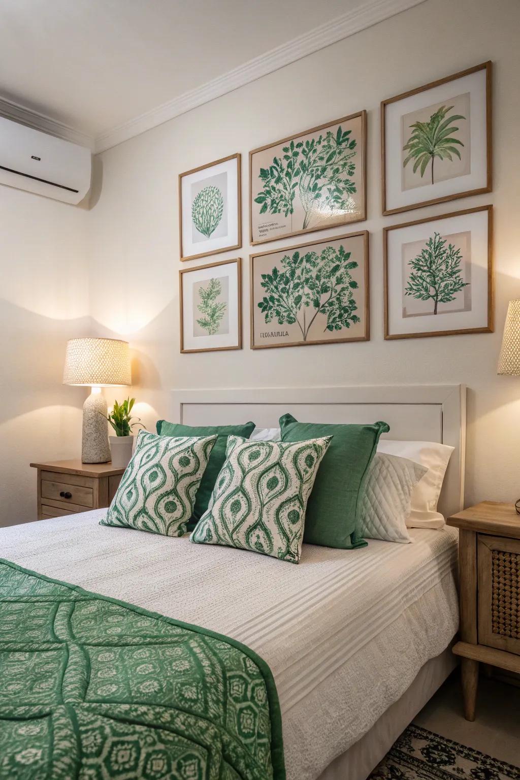 Decorative green embellishments give the room life and energy.