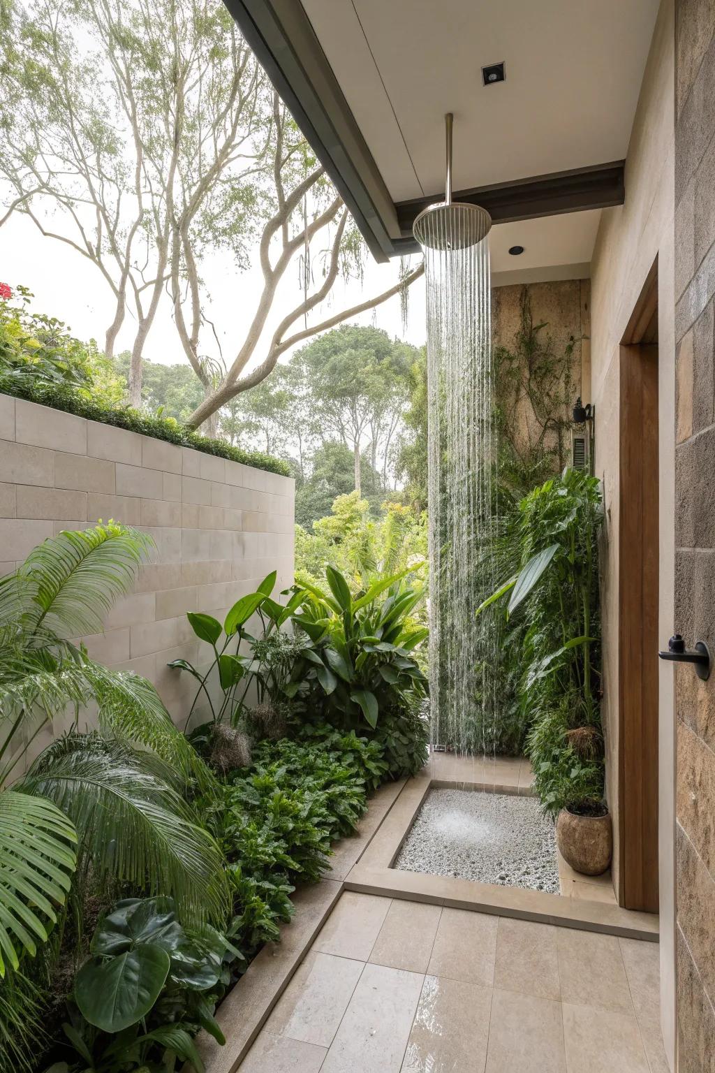 Dive into the essence of an open-concept shower.