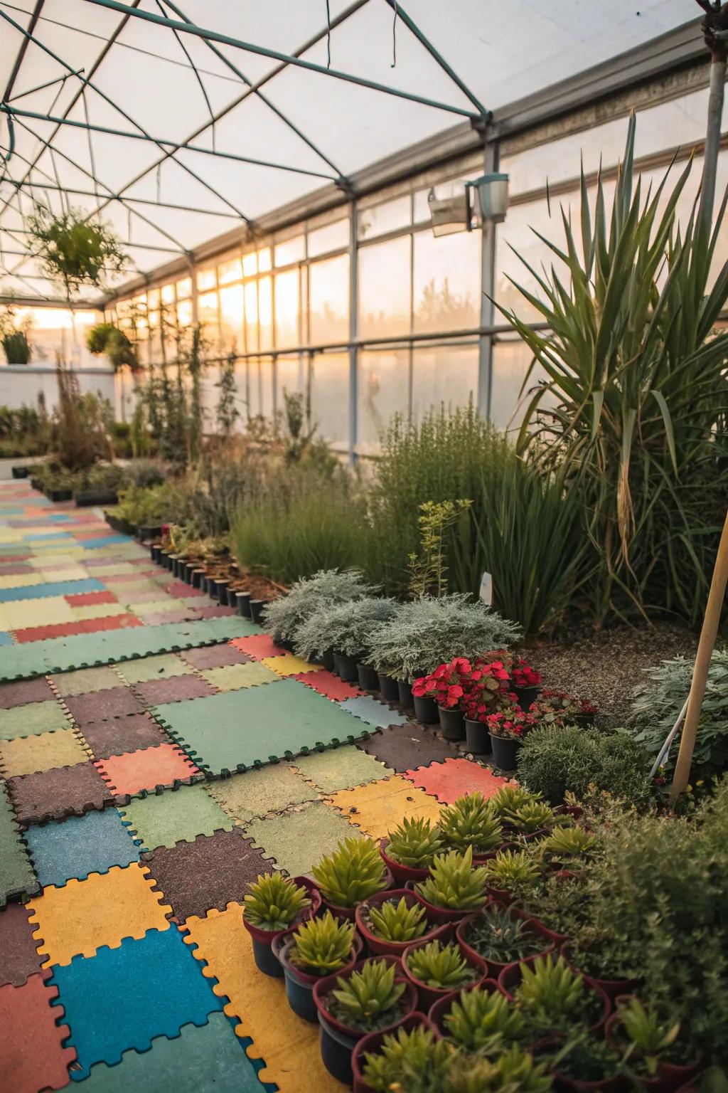 Interlocking mats deliver both comfort and compositional freedom.