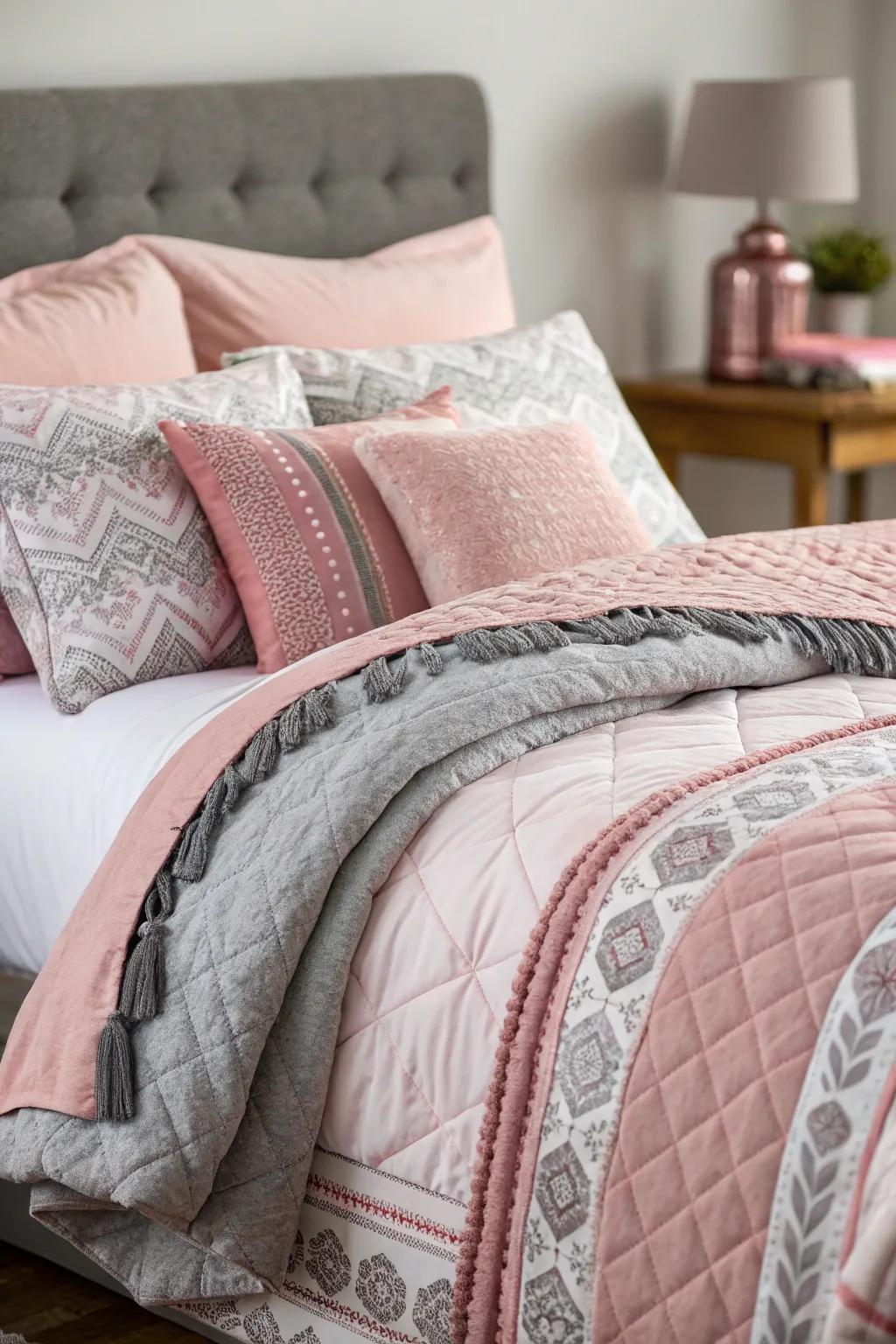 Intertwining rose alongside graphite bedclothes fabricates an agreeable integration.