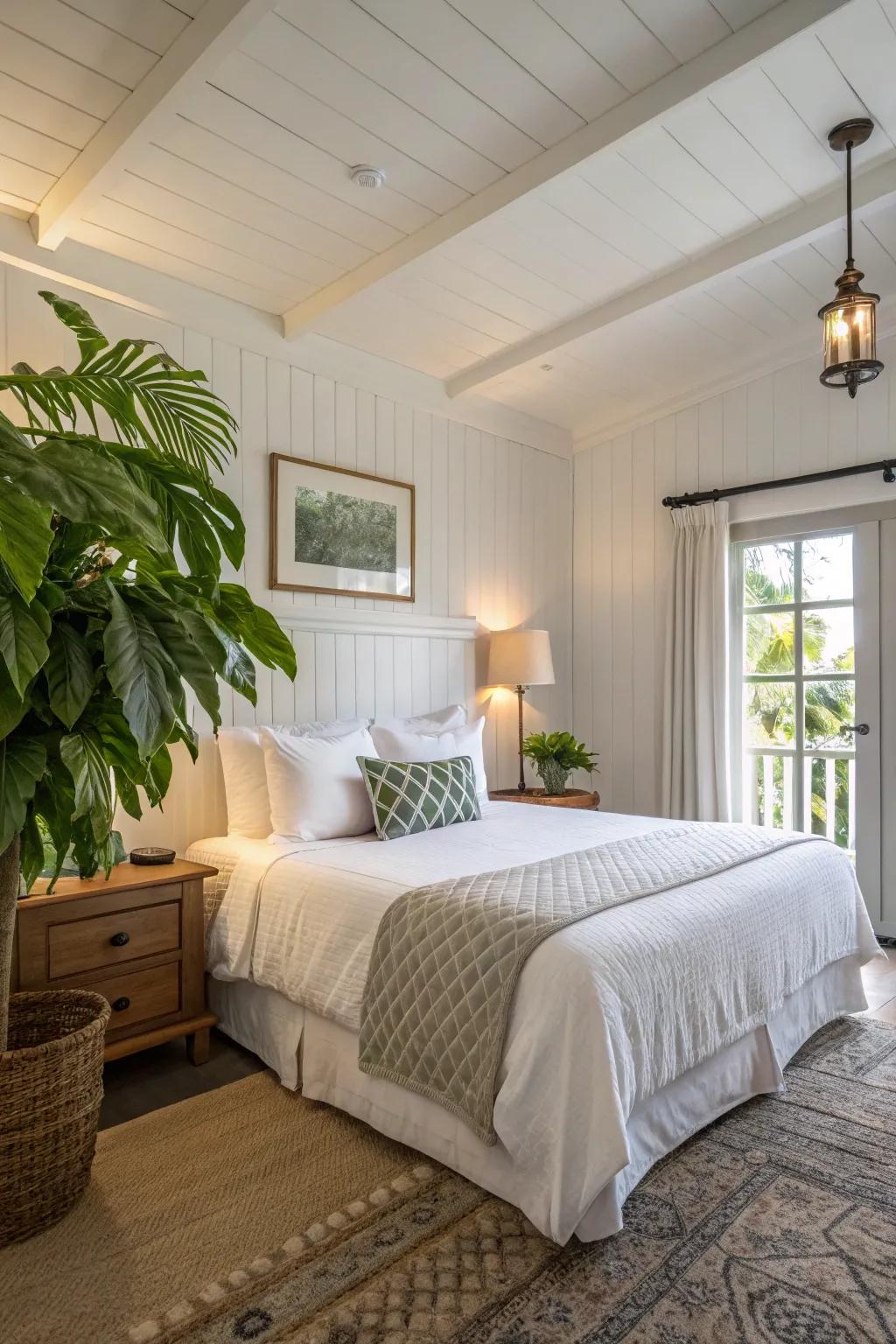 A classic guest room featuring white walls for a fresh, airy impression.