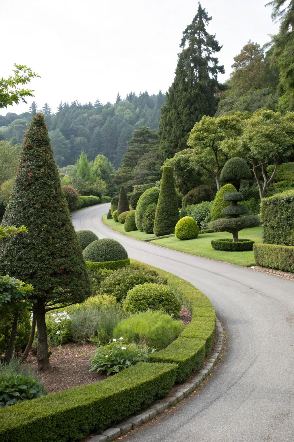 Topiary artistry infuses elegance and charm.