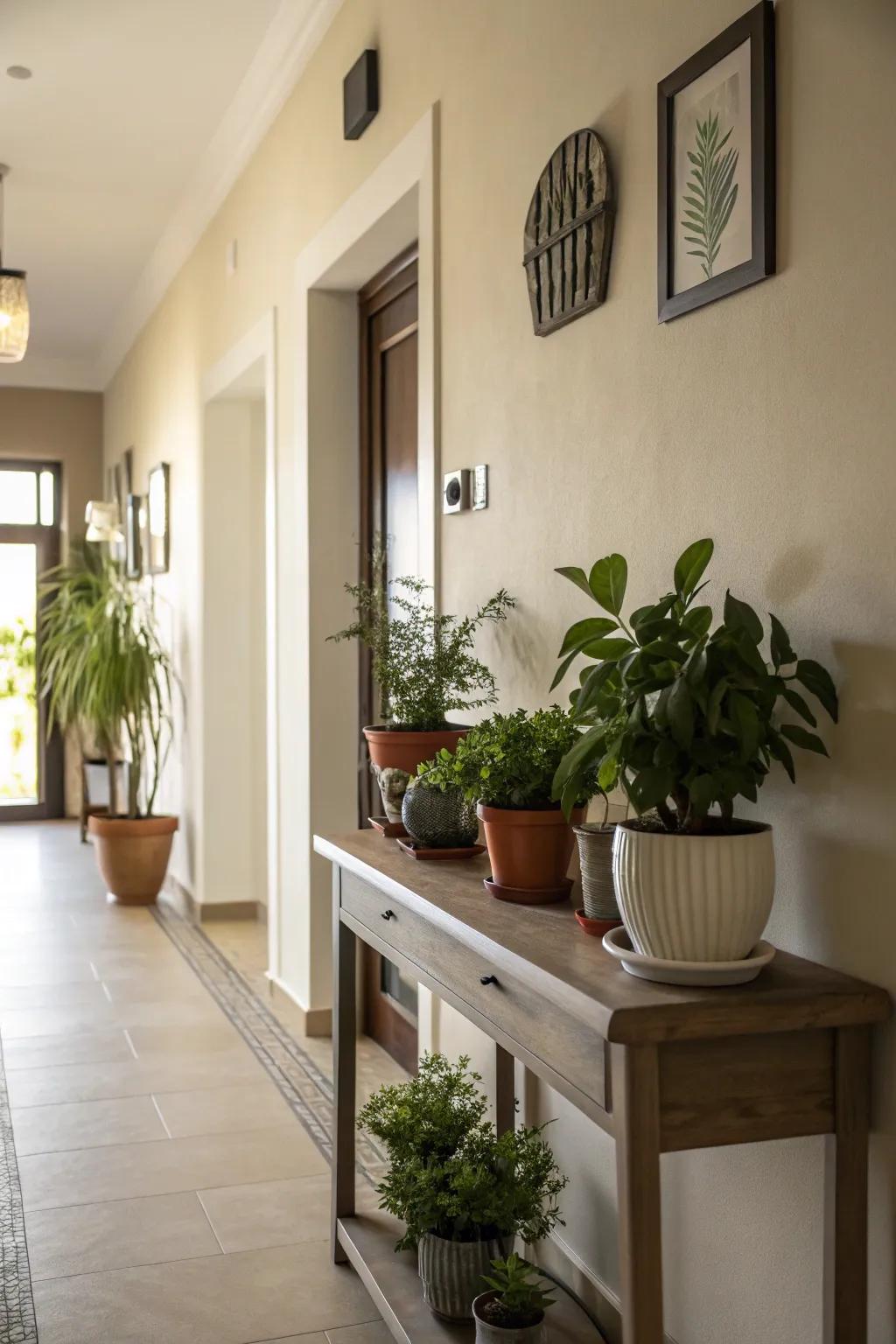 Plants bring a bit of natural beauty to your hallway.