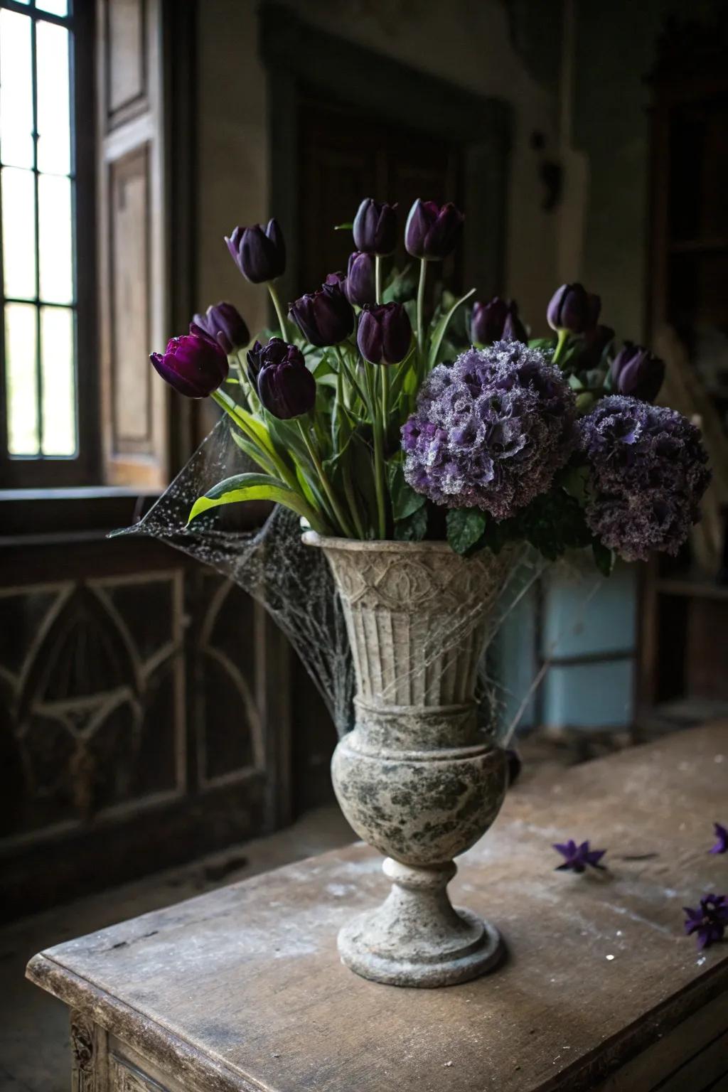 A phantom garden bouquet that infuses a hint of mystery into your Halloween decor.