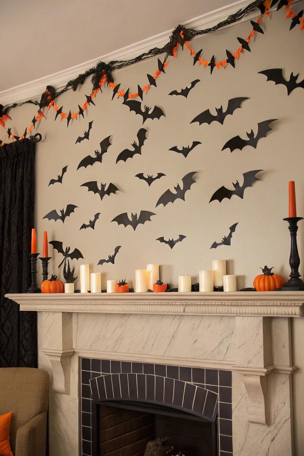 Winged creatures in flight, a quintessential Halloween image.