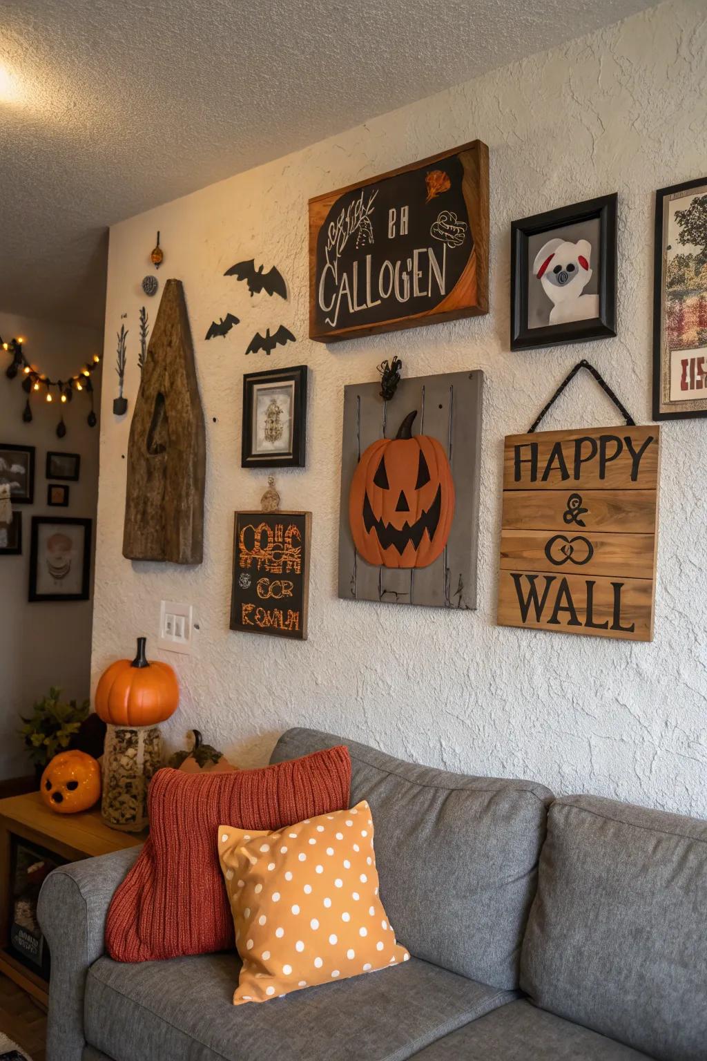 Wall art and boards complete the Halloween transformation.