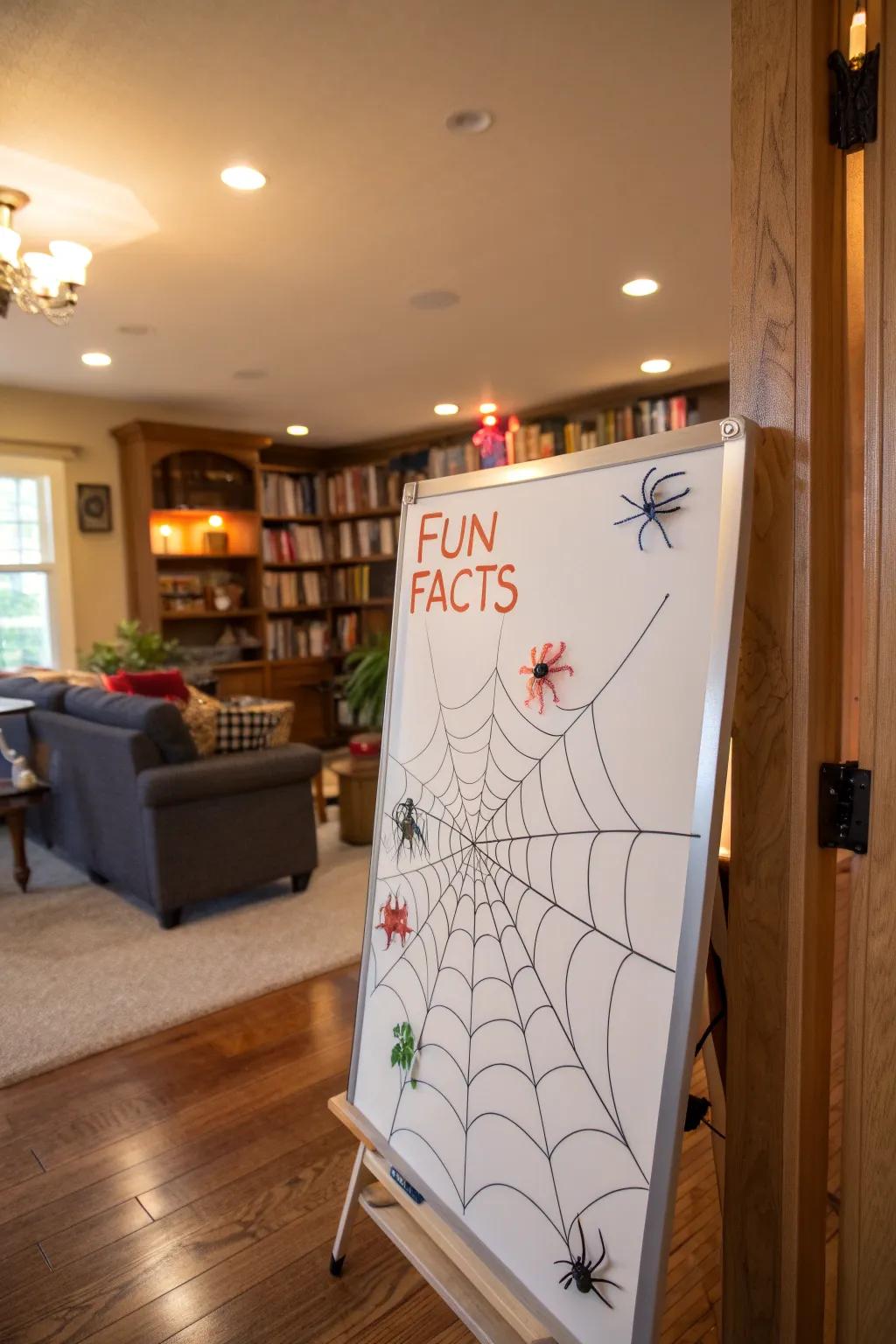 Arachnid fiber marvels presented on a Halloween whiteboard.
