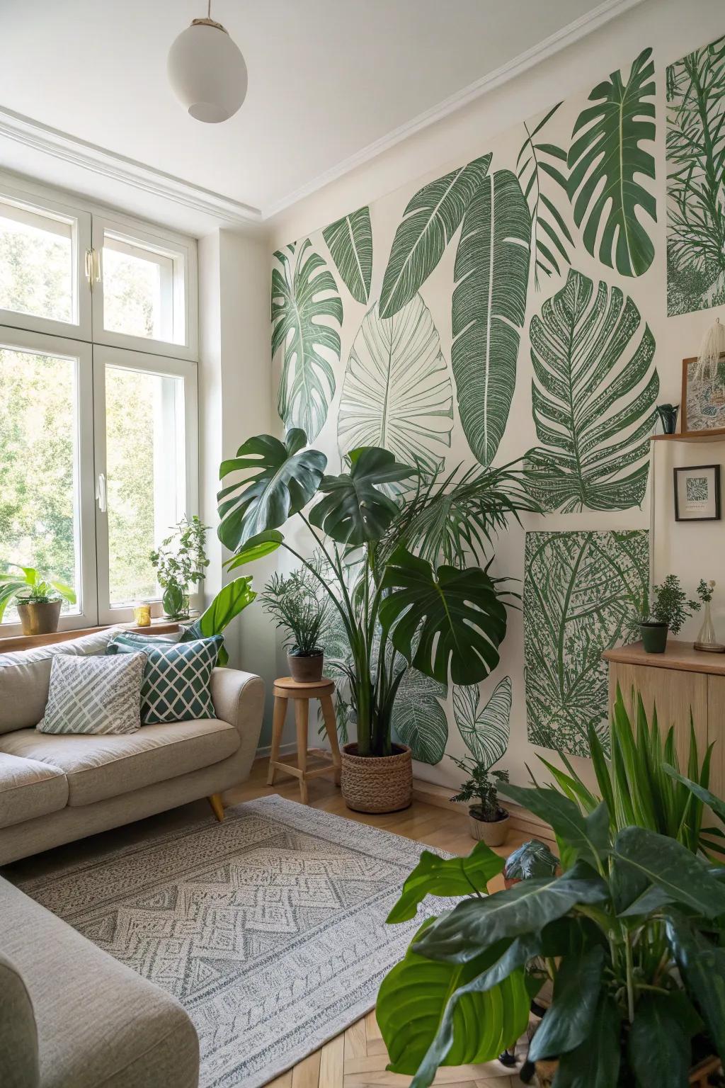 Tropical leaves introduce lush greenery to your decor.