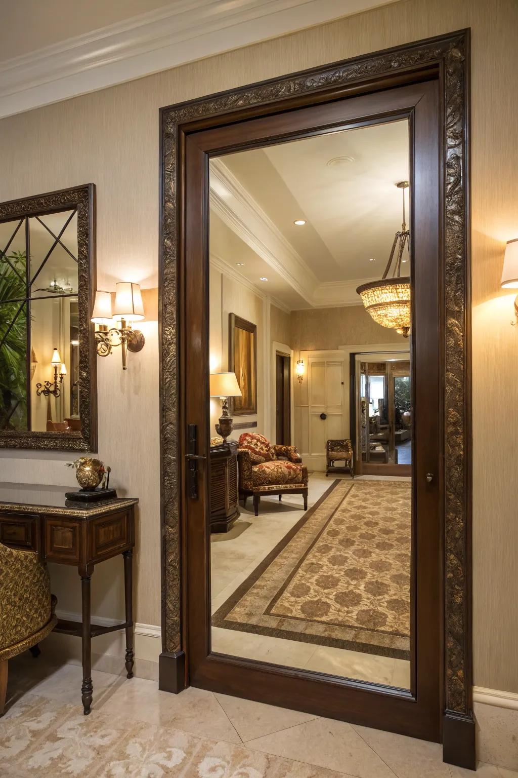 A framed mirror door that adds elegance and mystery to your room.