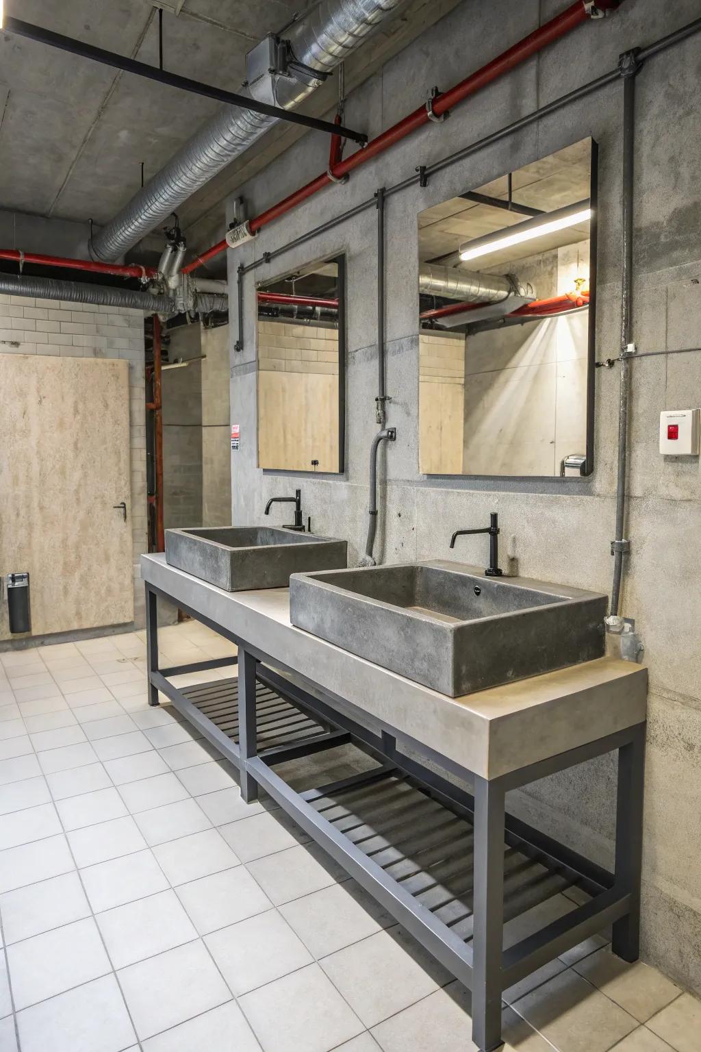 An industrial-style bathroom featuring robust design elements.