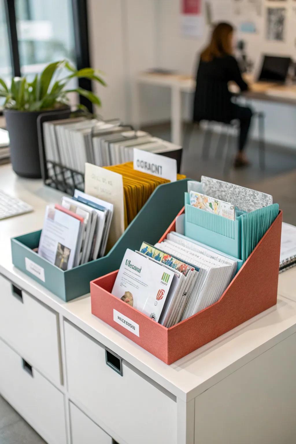 Magazine holders keep essential papers at your fingertips.