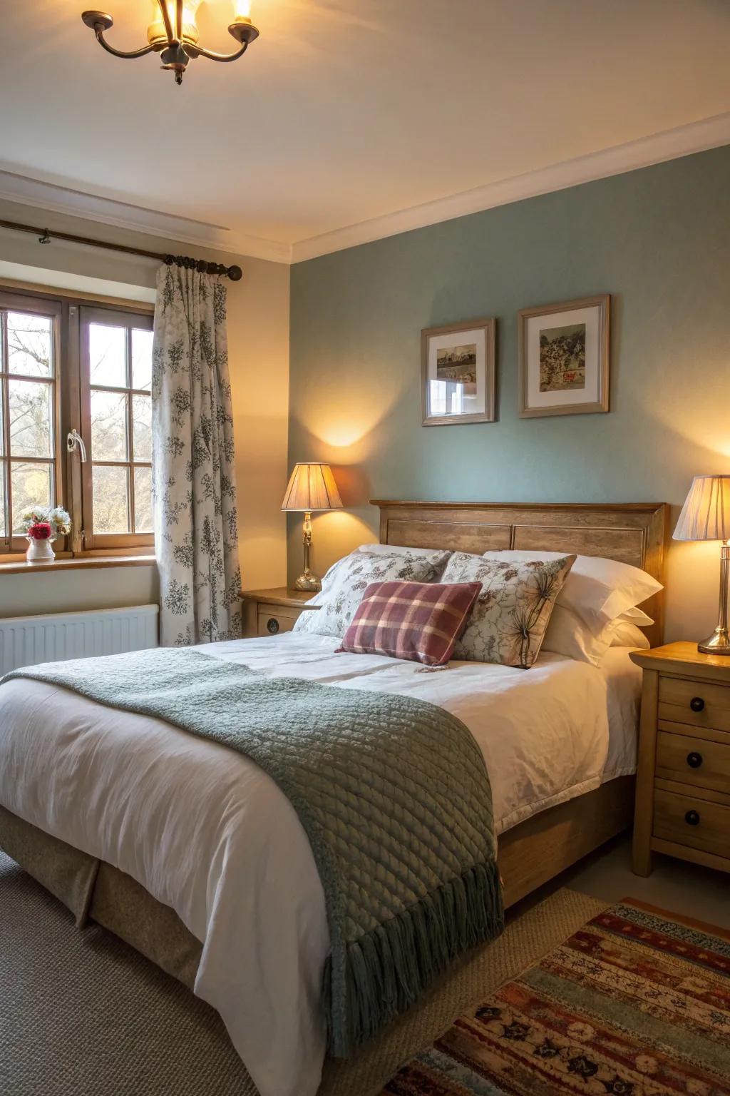 Gentle lighting establishes a cozy vibe in bedrooms.