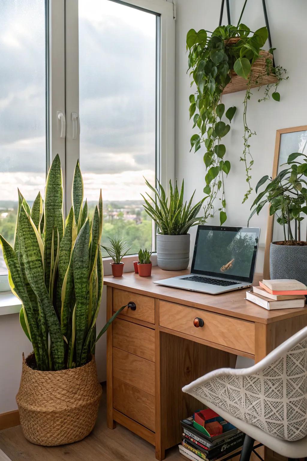 Plants make your office feel more natural and help clean the air.