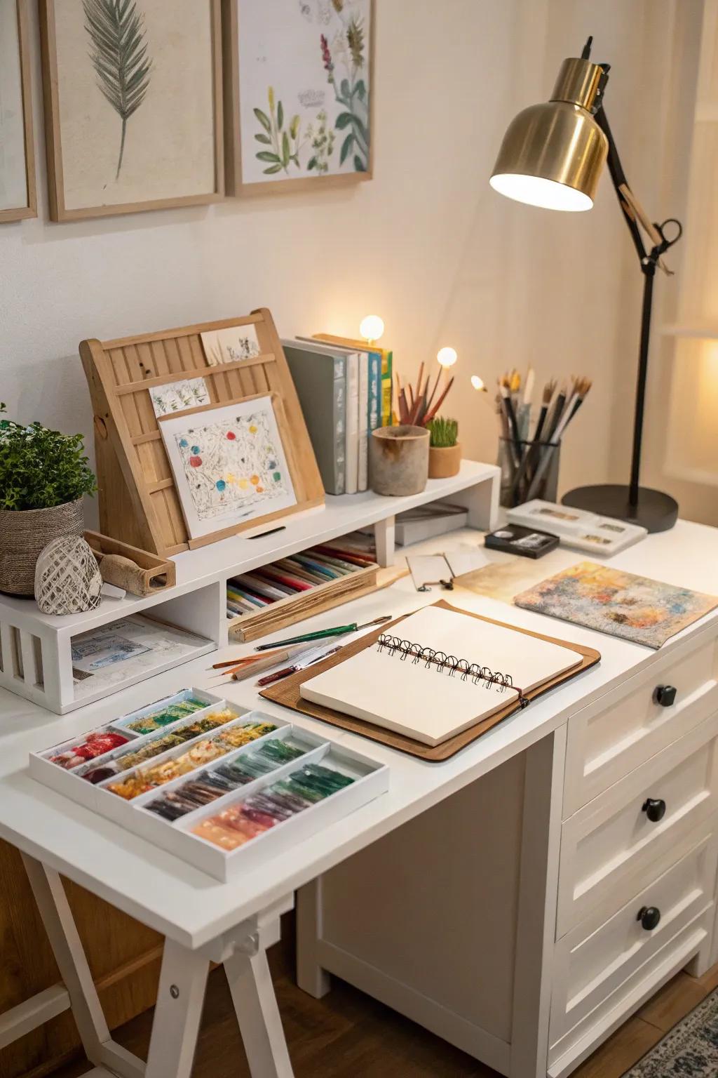 A dedicated art area promotes creativity and maintains materials in a well-organized manner.