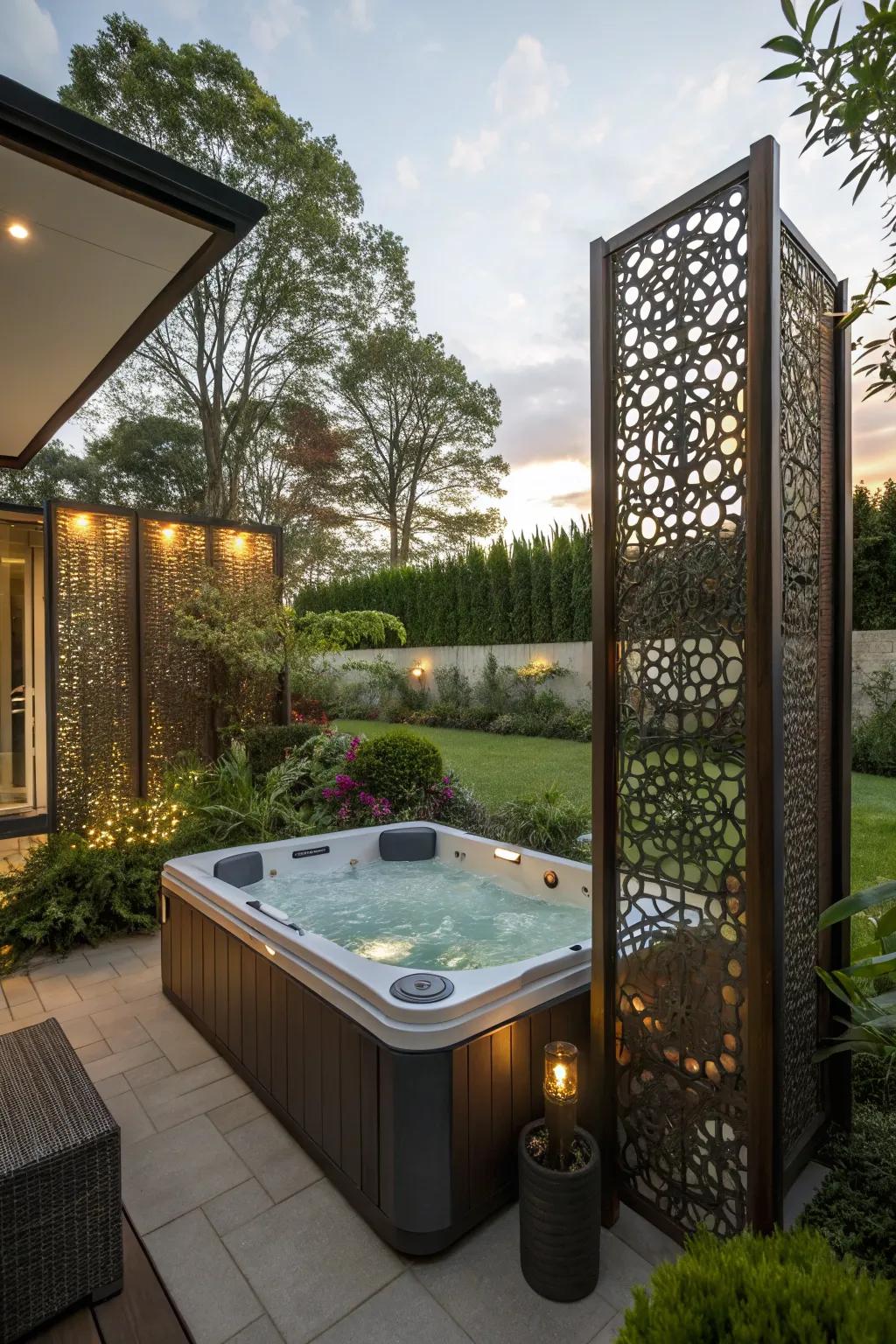 Privacy screens deliver tranquility and seclusion for your hot tub area.