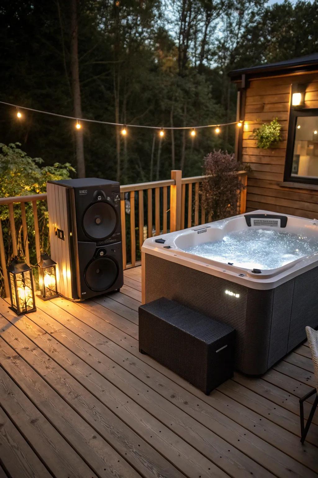 Enhance your hot tub experience with an integrated outdoor sound system.