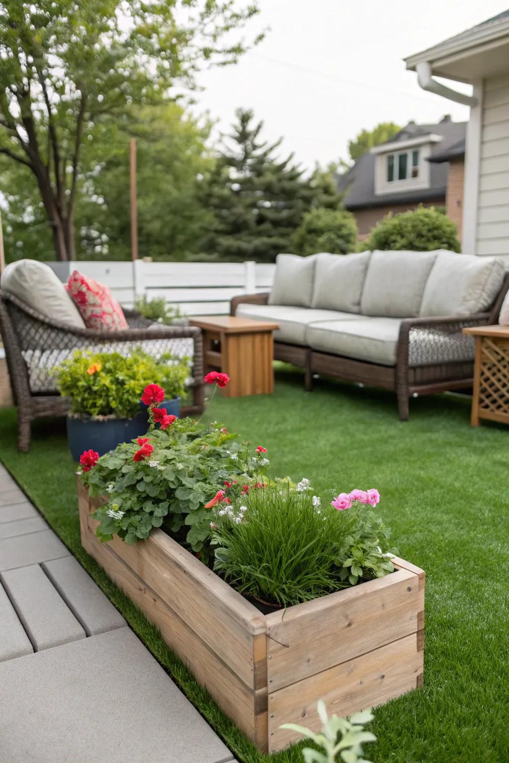 Artificial turf delivers a lush, green vibe to your patio.