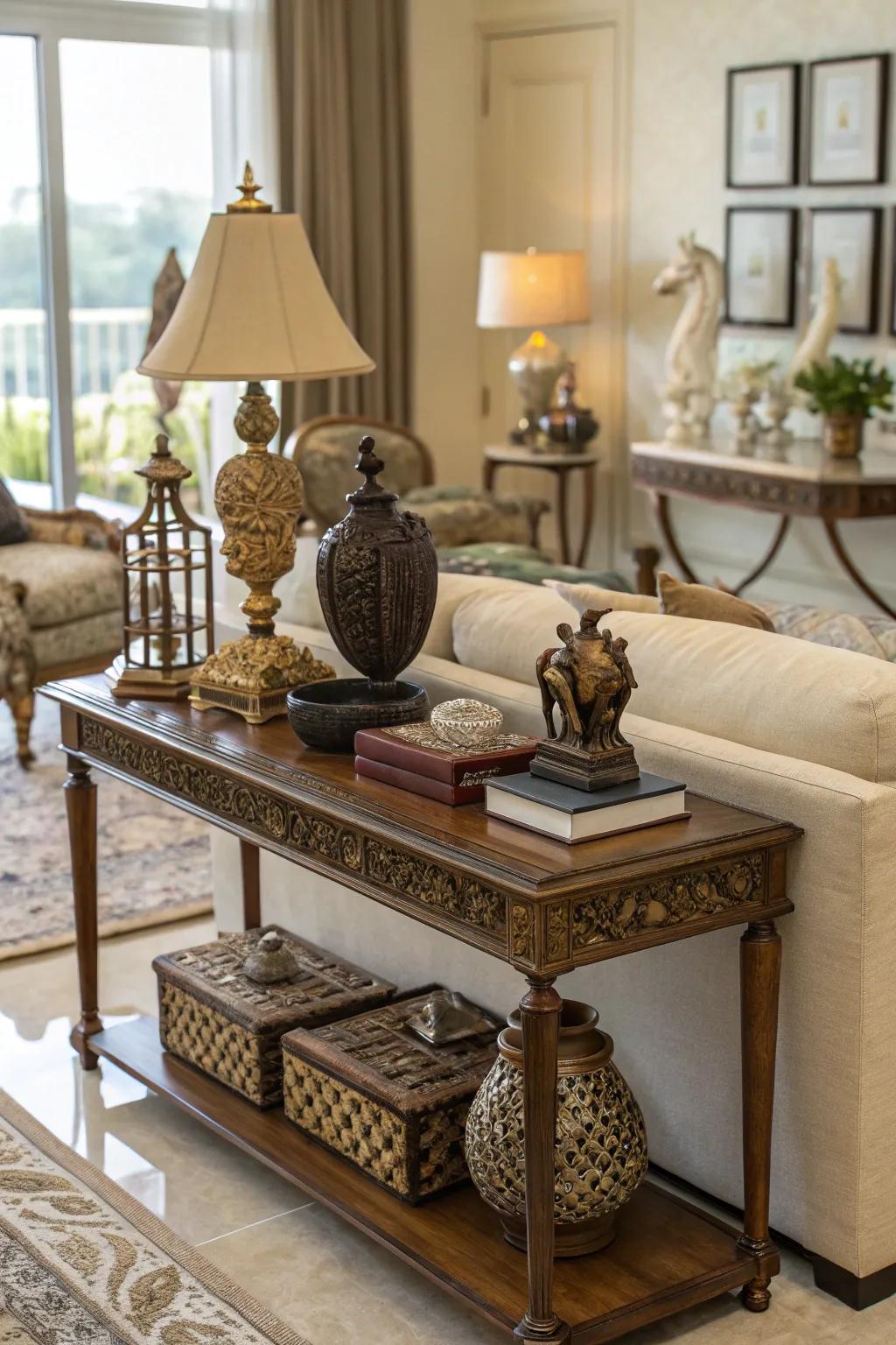 Ornamental objects amplify visual intrigue.