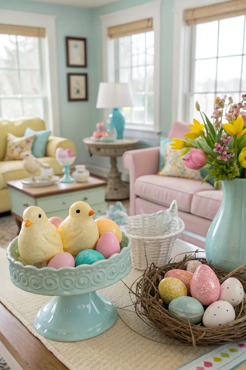 Seasonal decorations bring a playful charm to the decor.