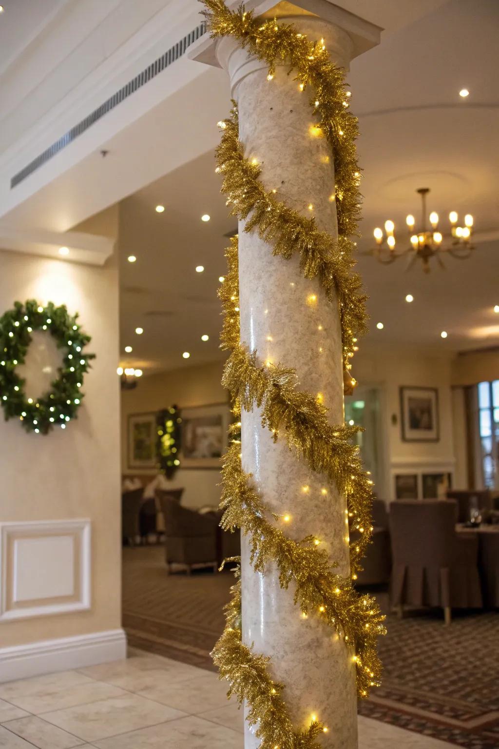An upright coiled with shimmering metallic glittery strands.