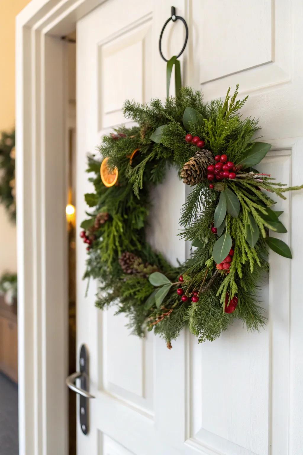 Employ adhesive clips for a pristine and reliable wreath arrangement.