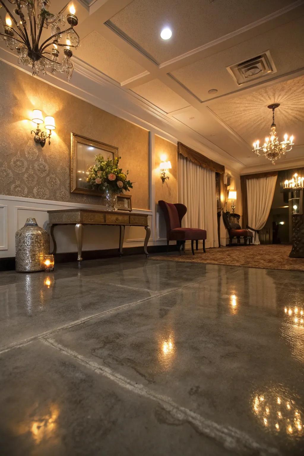 Metallic epoxy floors can make any space feel more glamorous.