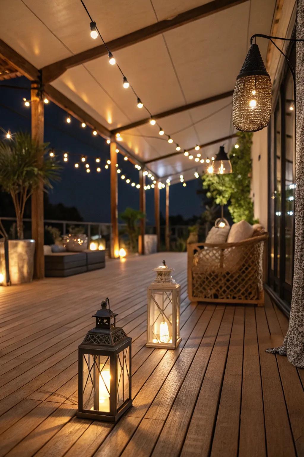 This indoor deck is made magical by illumination cables.