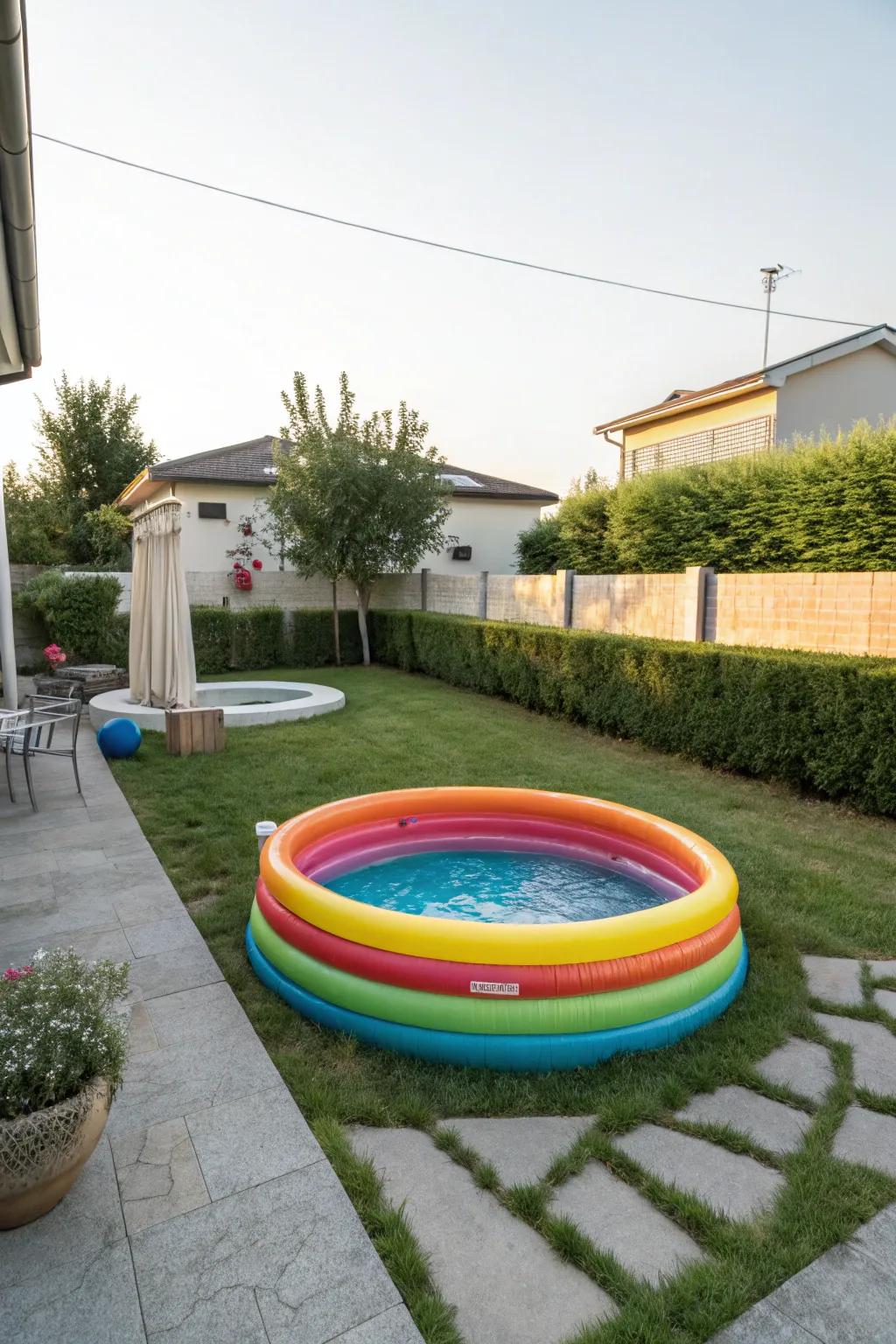 A vibrant pool that introduces a burst of color to your outdoor space.