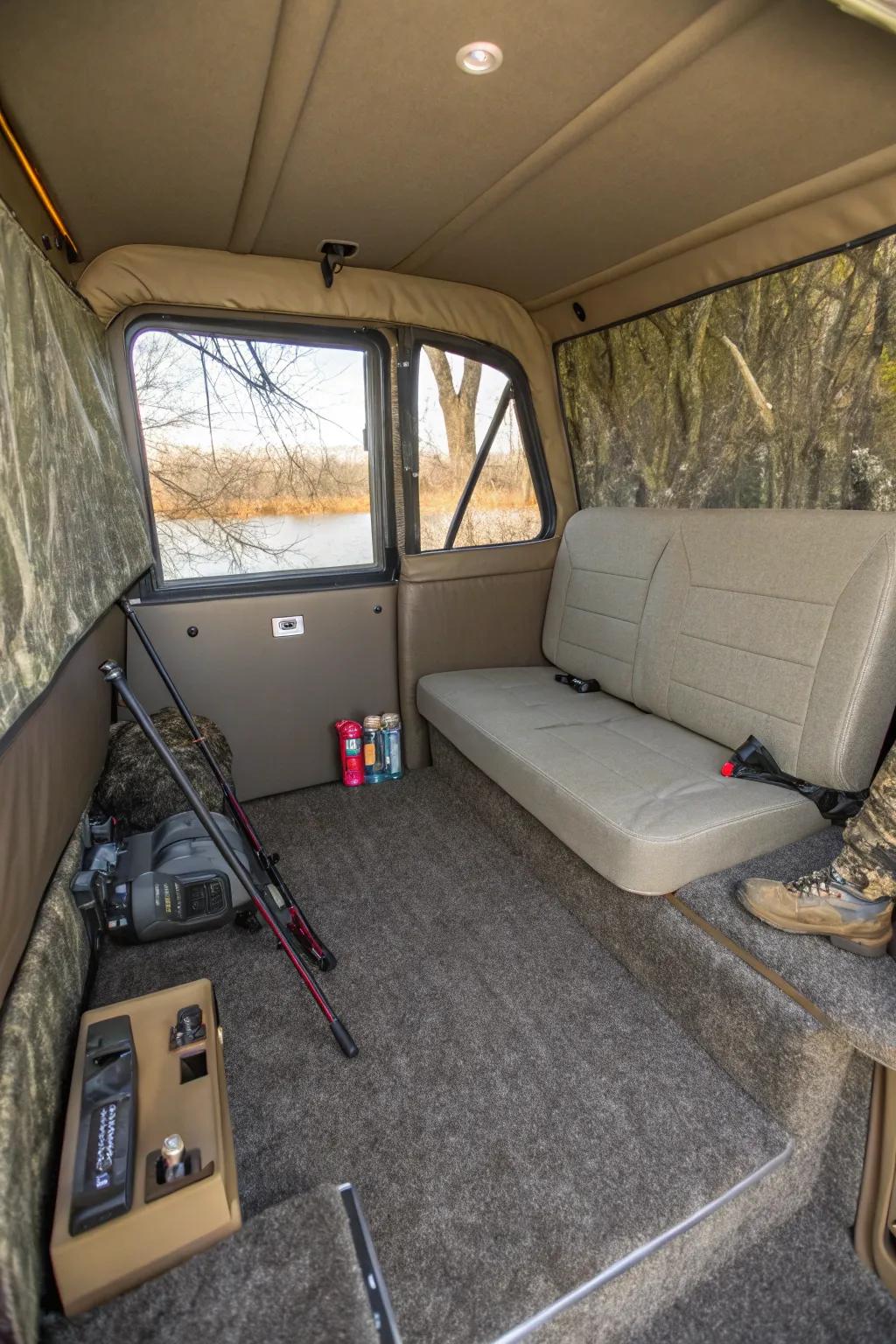 Carpeting is effective for minimizing interior noise within the blind.
