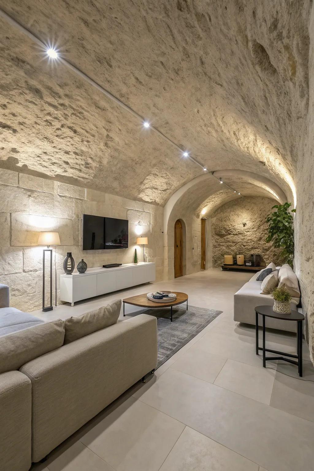 Cutting-edge simplicity enriches the serene atmosphere enveloping underground dwellings.