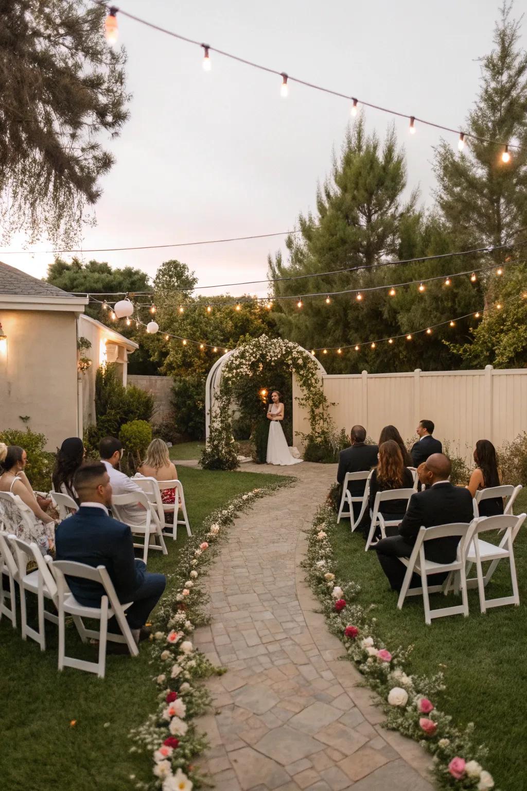 A rounded seating arrangement promotes an intimate ceremonial atmosphere.