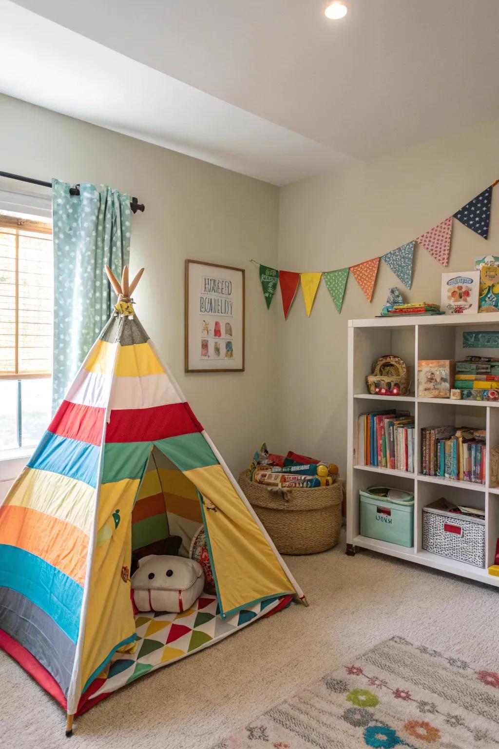 A play tent provides an enchanting area for imagination and reading.