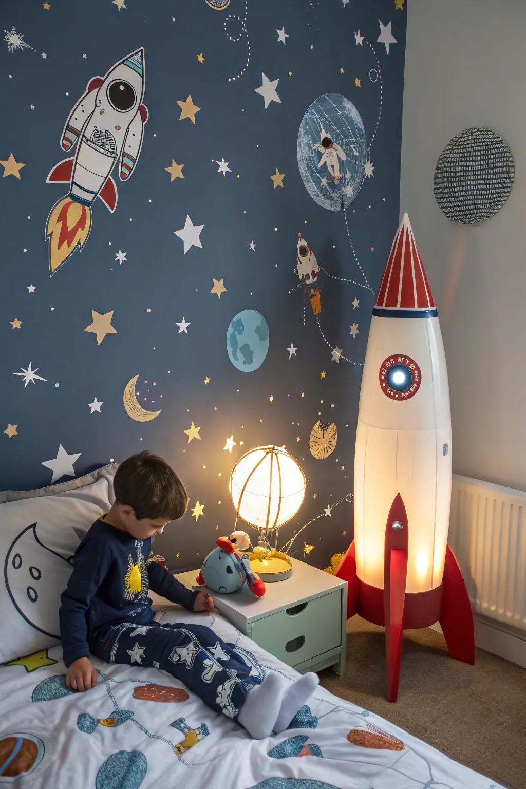 A space themed room that encourages imagination.