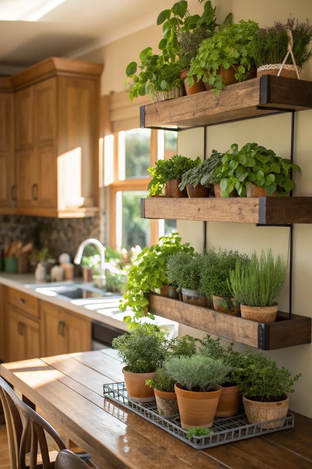 Plants bring a sense of freshness and vitality to your kitchen's appearance.