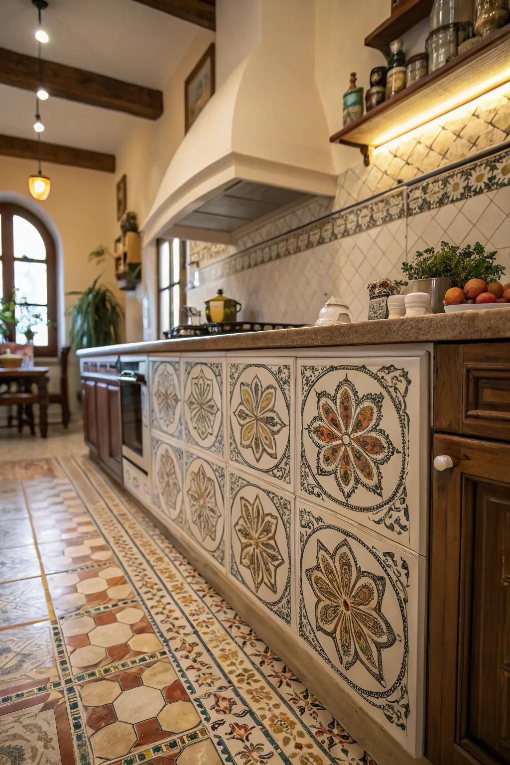 Vintage tile borders inject an elegant, nostalgic element into your kitchen.
