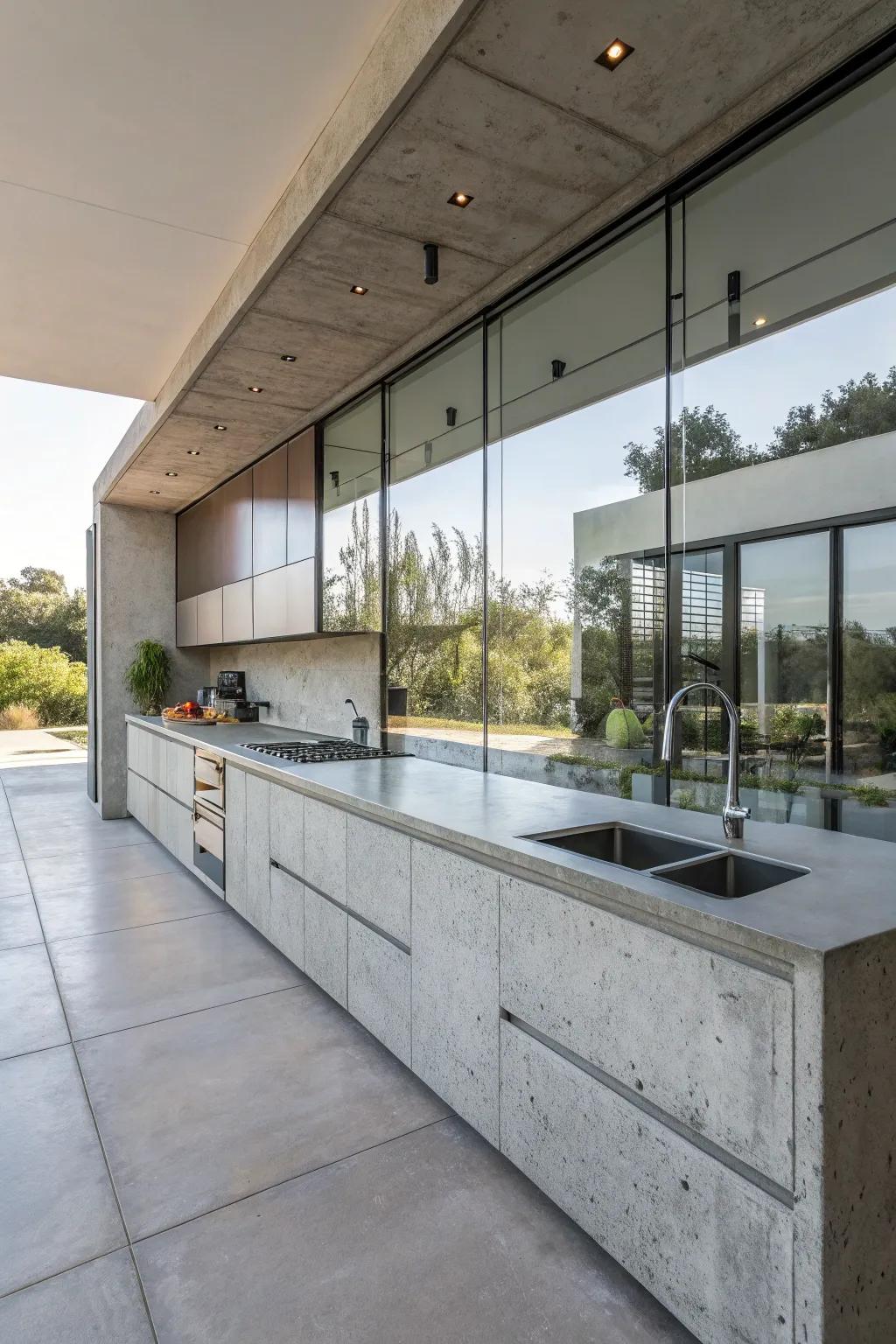 Modern look with solid surface and glass.