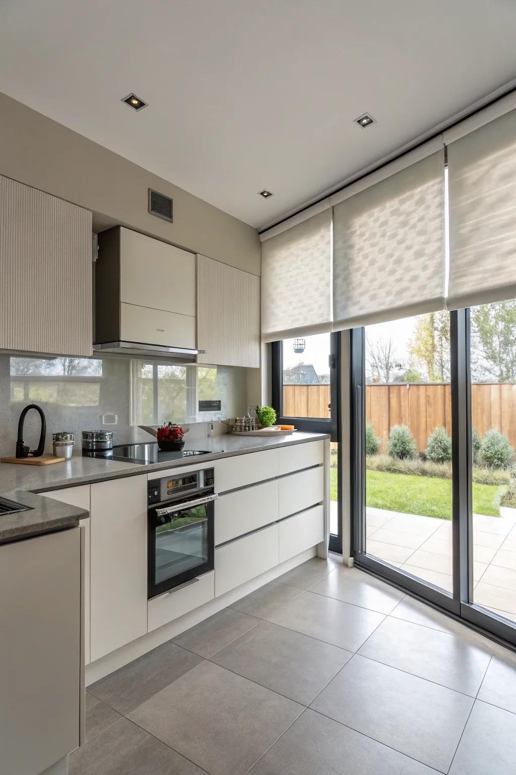 Shade blinds offer a smooth and practical answer for modern kitchens.