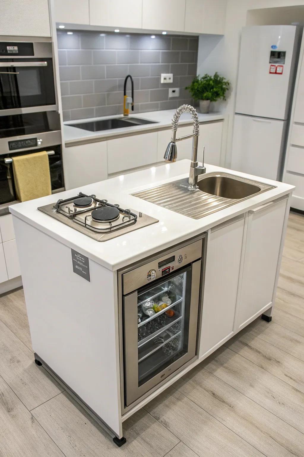 An ingeniously designed compact kitchen island tailored for smaller environments.