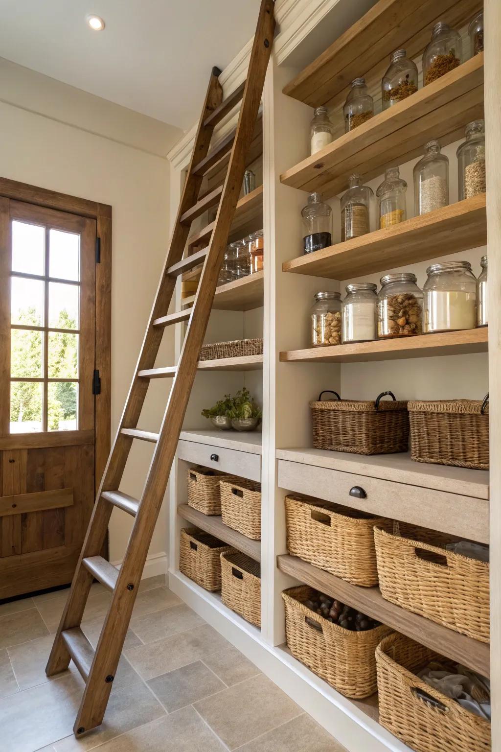 A sliding ladder adds charm and enhances accessibility.